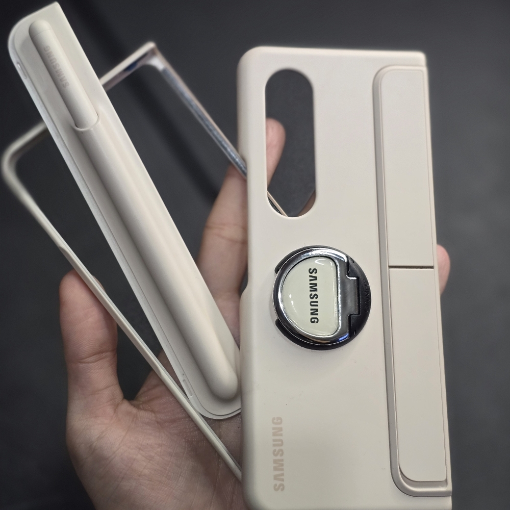 Samsung Z Fold 4 S Pen Cream Case with Ring Holder for Smartphones